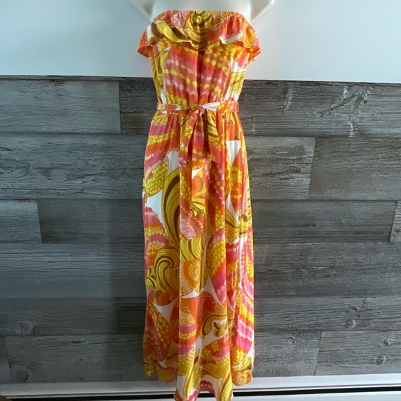 Banana Republic X Trina Turk ruffle 100% silk maxi dress Size 6P petite - Picture 1 of 8